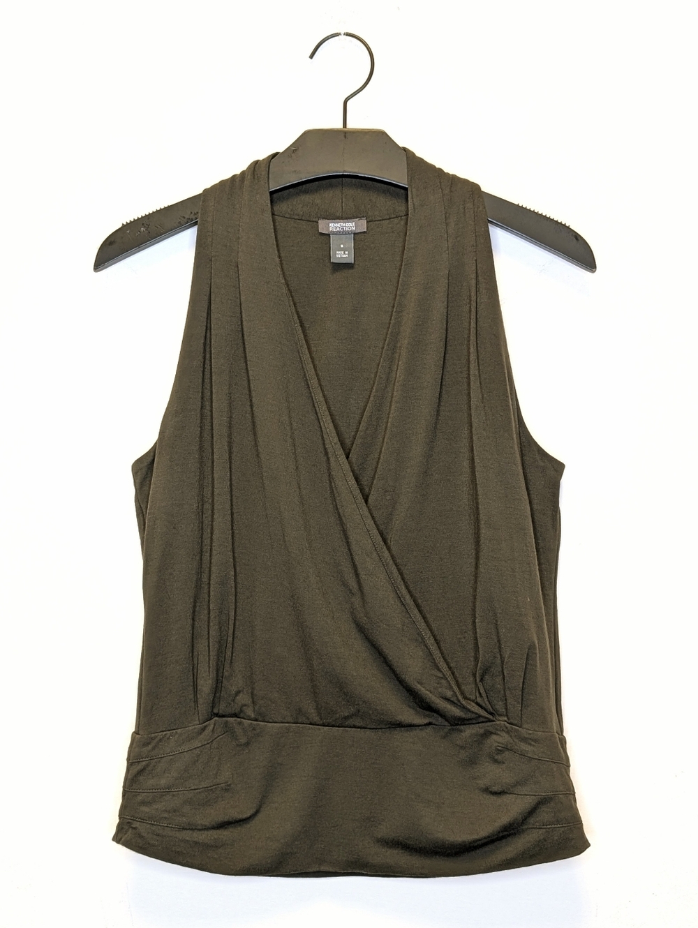 Kenneth Cole Reaction Olive draped Front Sleeveless Top Jersey Surplice Blouse - Picture 12 of 12